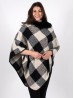 Plaid & Abstract Poncho W/ Fur Collar
